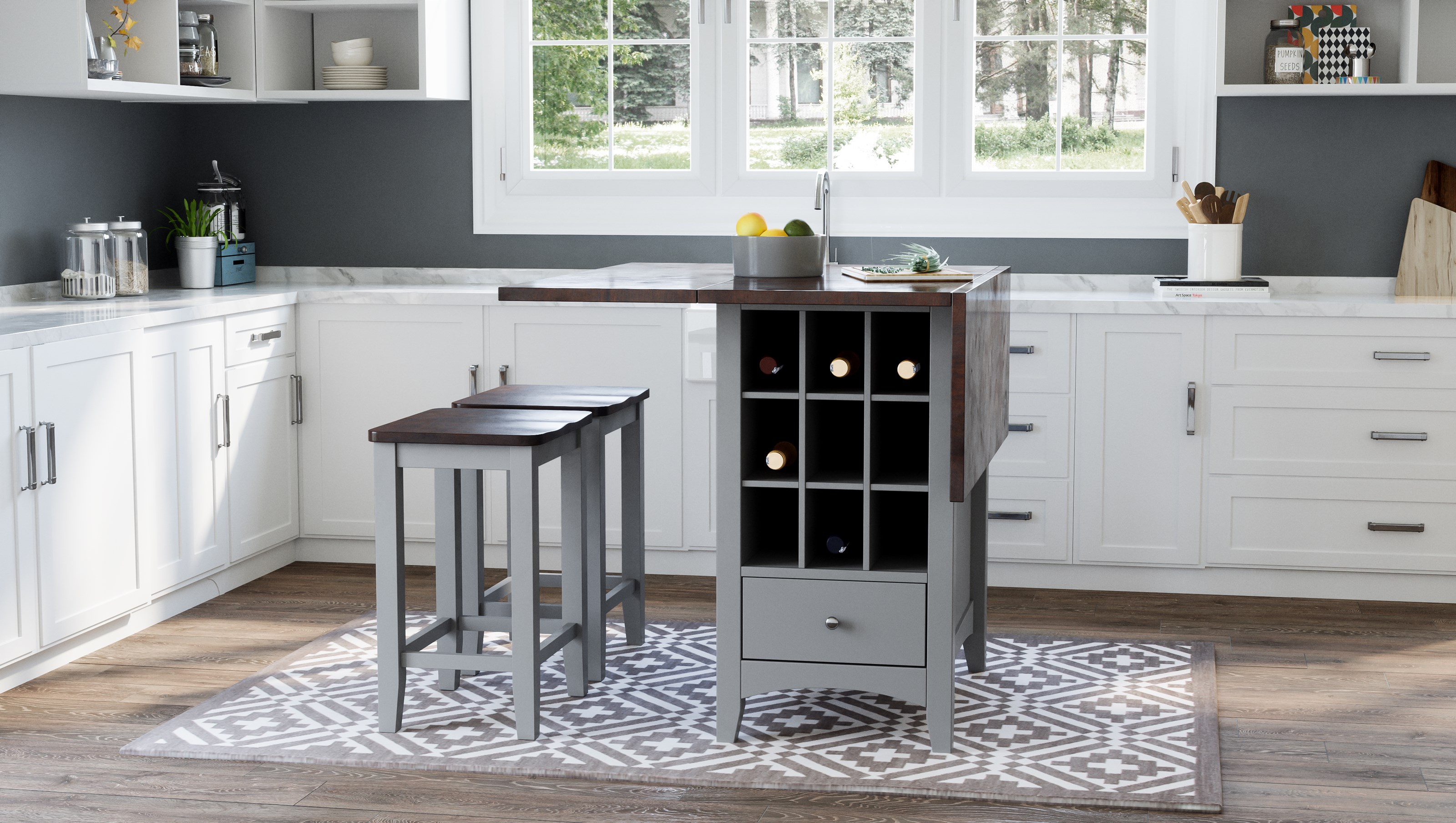 Jofran Asbury Park 3 Piece Counter Height Table And Stool Set