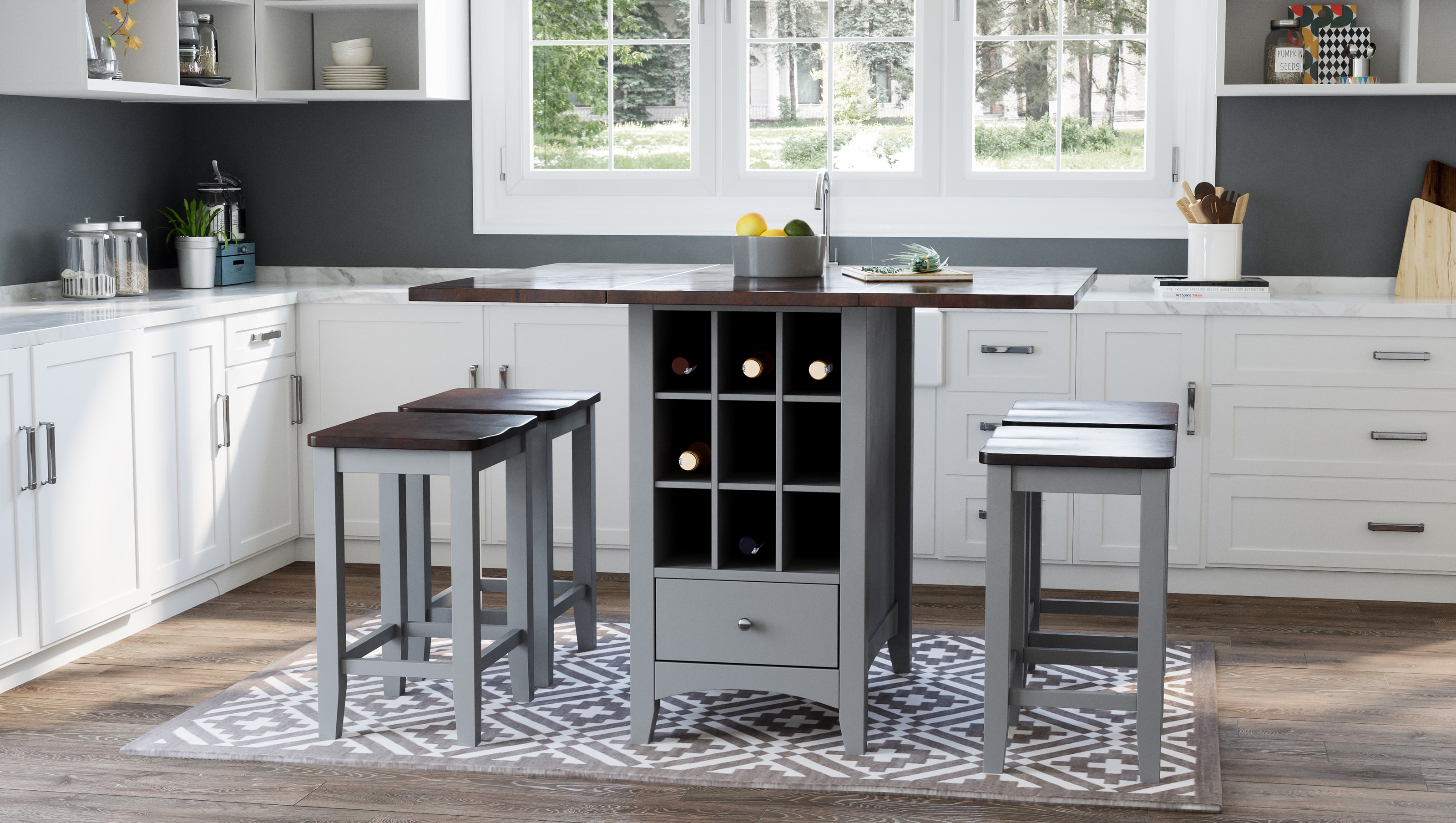 Jofran Asbury Park 3-Piece Counter Height Table and Stool Set ...