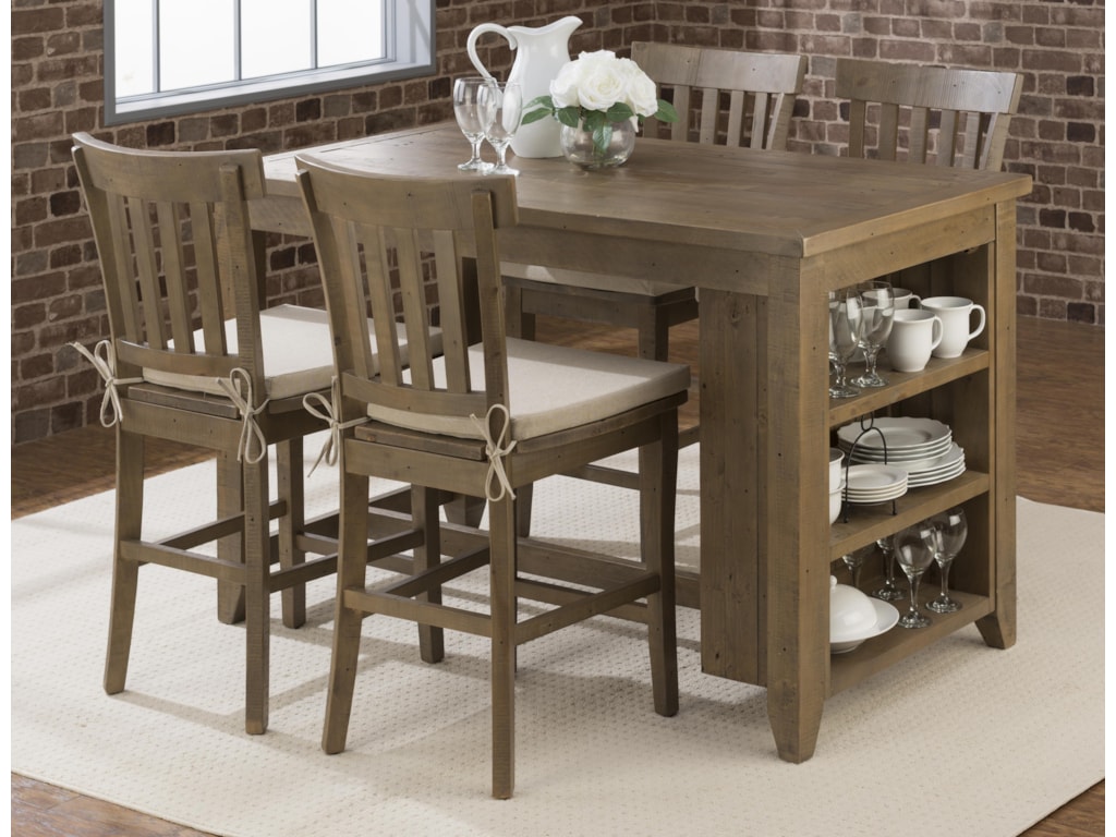 Slater Mill Pine Counter Height Storage Table With Stool Set By Jofran At Lindy S Furniture Company