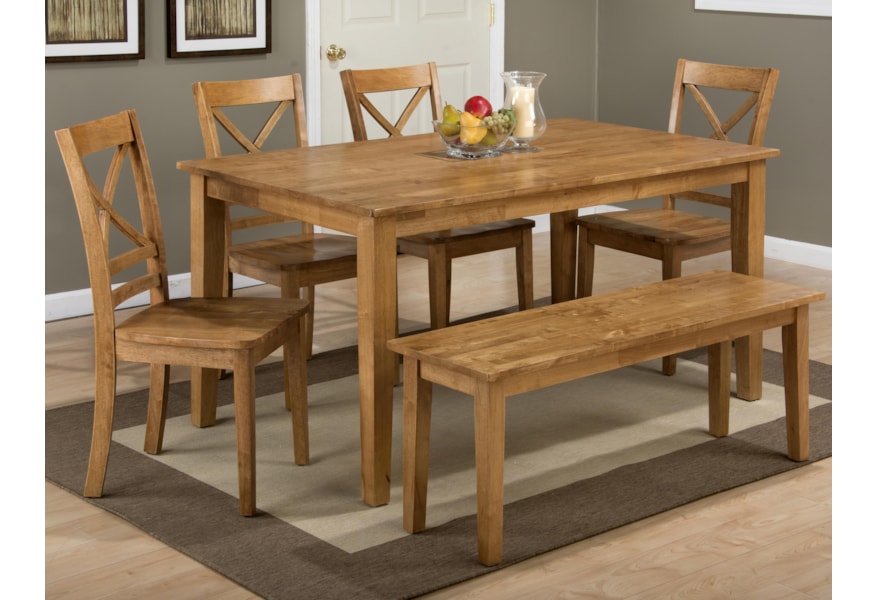 Jofran Simplicity 352 60 4x806kd 14kd Rectangle Dining Table And X Back Chair Set With Bench Furniture And Appliancemart Table Chair Set With Bench
