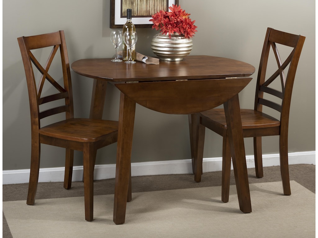 Jofran Simplicity Round Table And 2 Chair Set With X Back Chairs Reeds Furniture Dining 3 Piece Sets