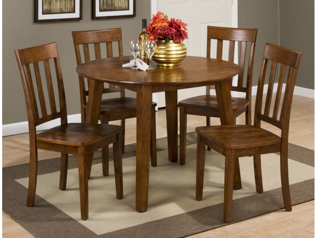 Jofran Simplicity Round Table And 4 Chair Set With Slat Back Chairs Reeds Furniture Dining 5 Piece Sets Jofran Simplicity Round Table And 4 Chair Set With Slat Back Chairs Reeds Furniture Dining 5 Piece Sets