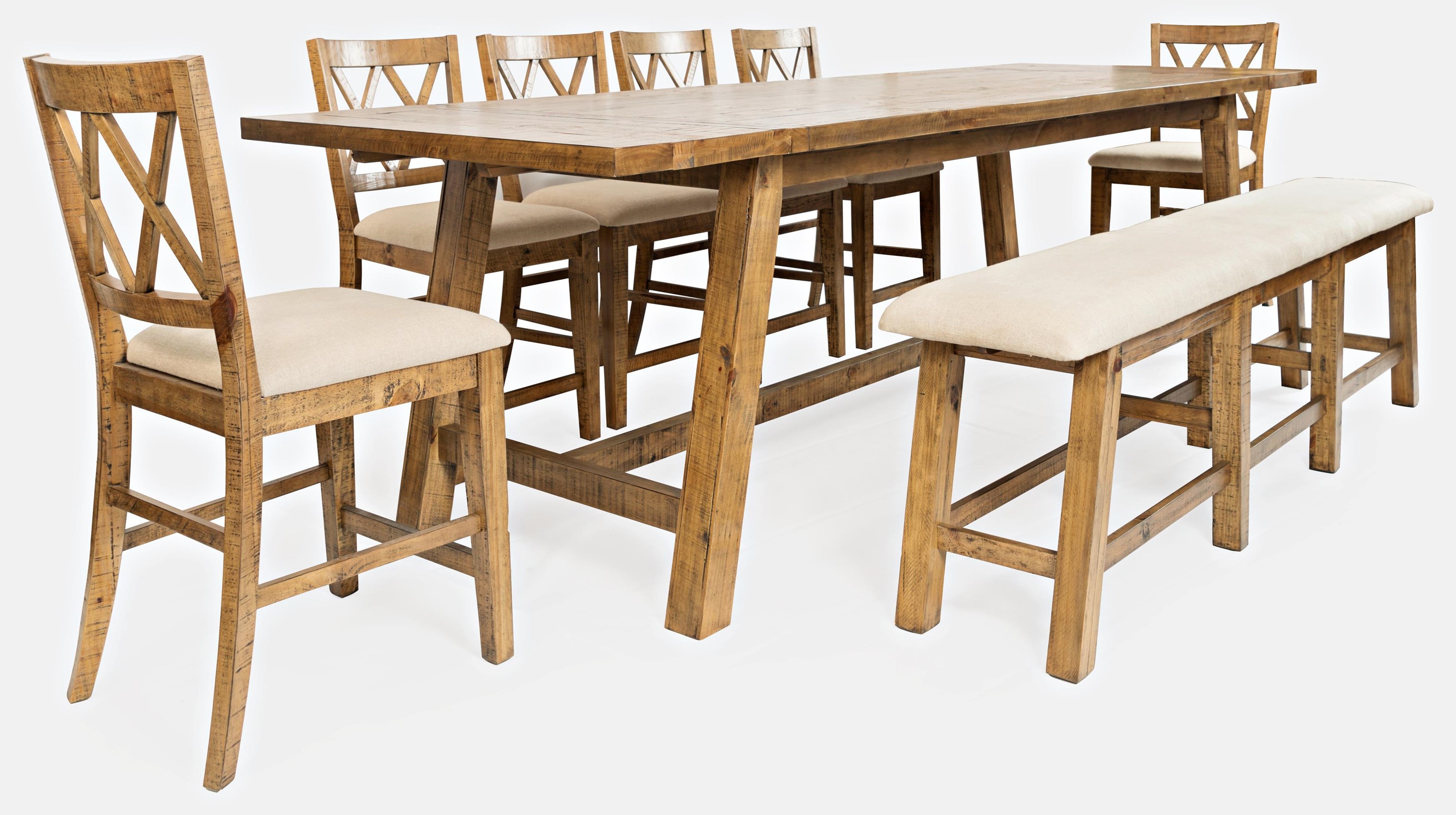Jofran Telluride Trestle Table With Bench And 6 Stools Reeds Furniture Pub Table And Stool Sets
