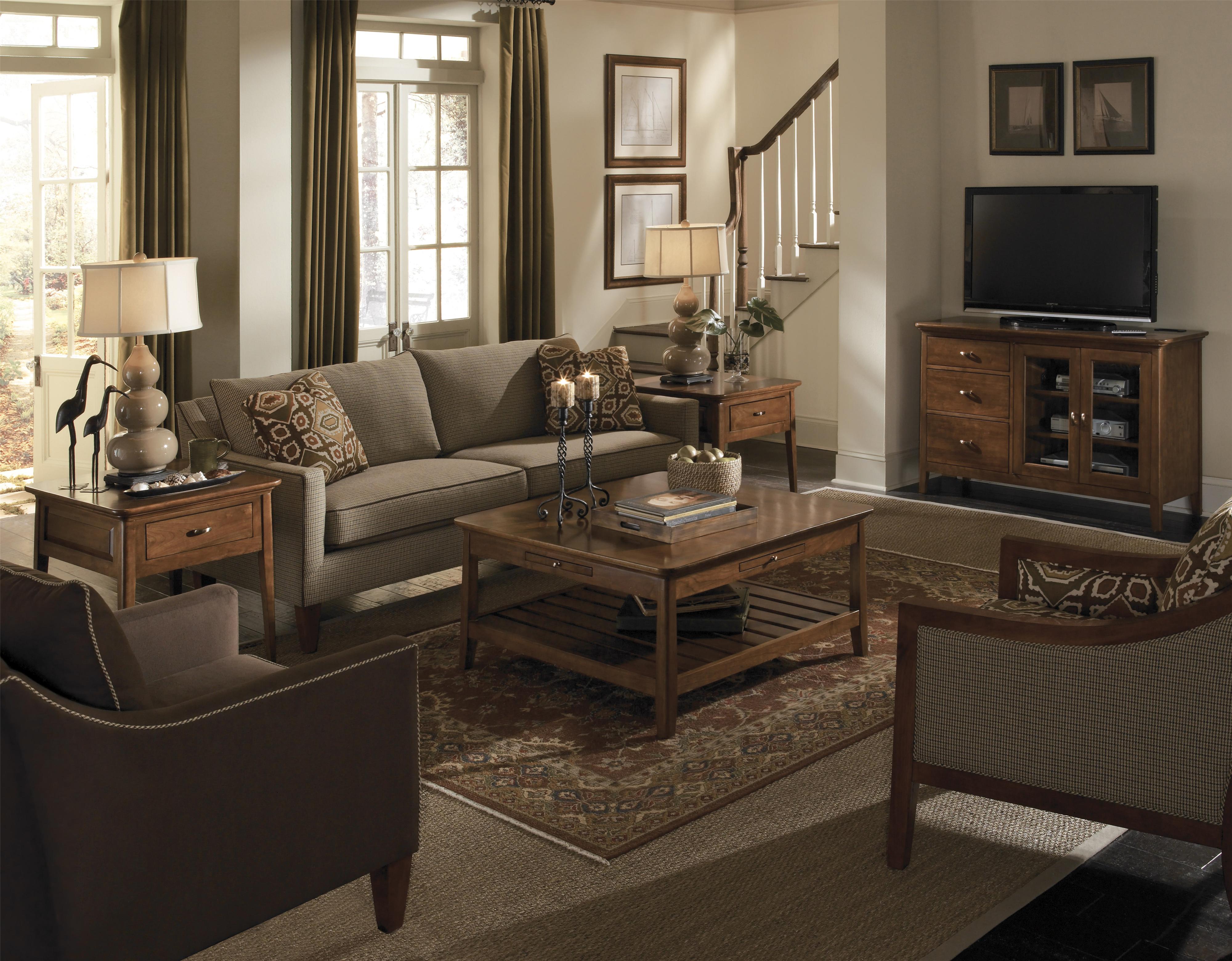 Kincaid Furniture Cherry Park Three Drawer Wood Framed Glass Door Entertainment Console Johnny Janosik Tv Stands