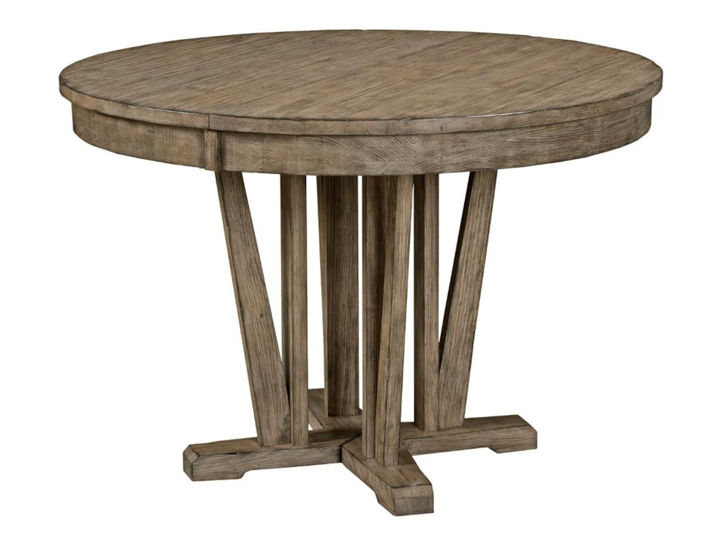 Kincaid Furniture Foundry Rustic Round Weathered Gray Dining Table With Extension Leaf Wayside Furniture Kitchen Tables