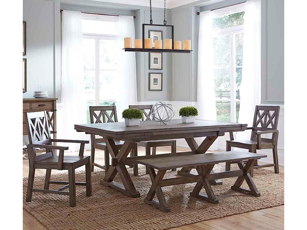 Kincaid Furniture Foundry Six Piece Rustic Dining Set With Bench