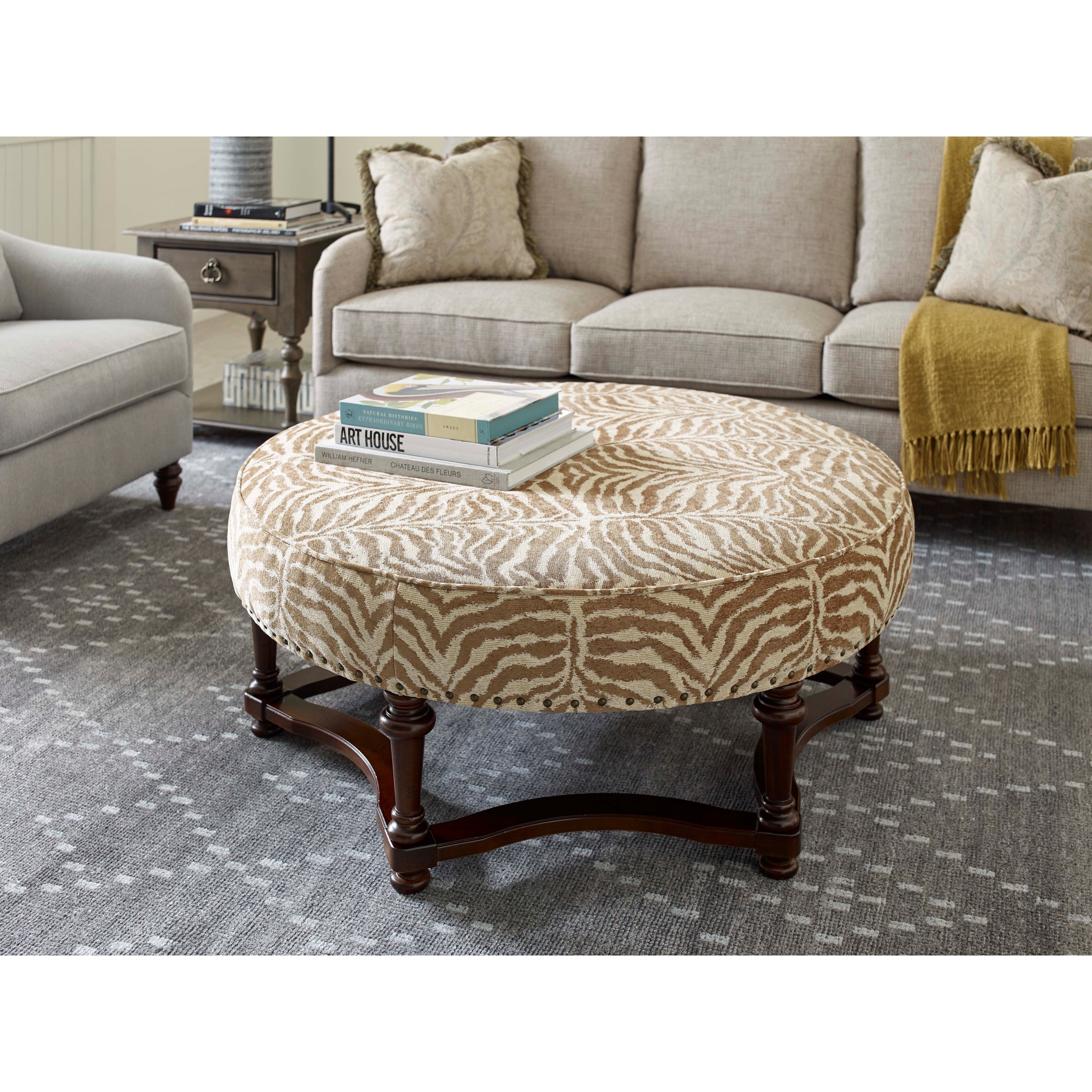 Kincaid Furniture Fullerton Round Ottoman With Nailhead Trim Story Lee Furniture Ottomans
