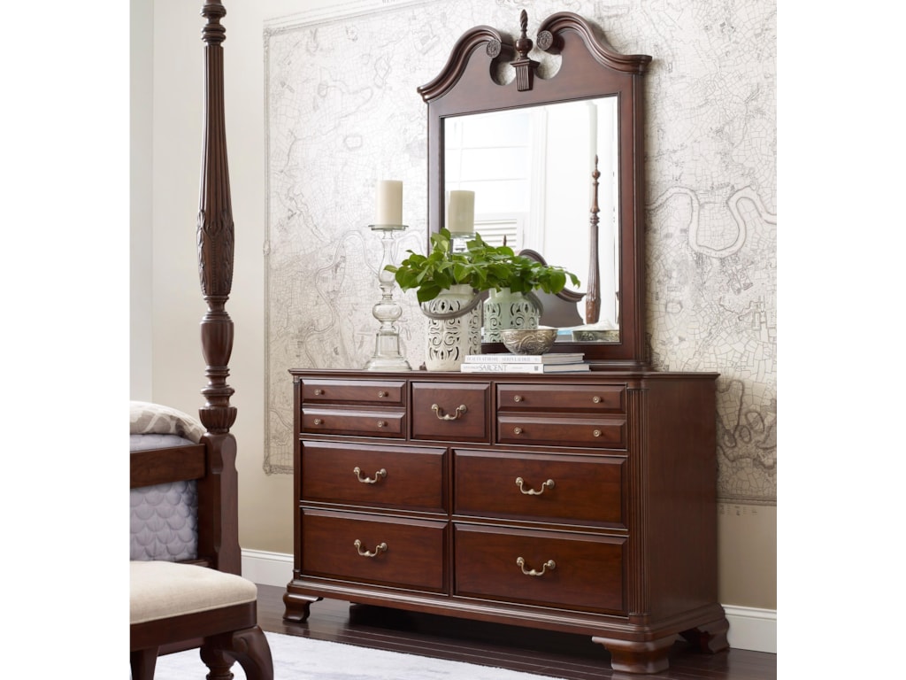 Kincaid Furniture Hadleigh Traditional Dresser And Mirror Set With Kincaid Furniture Hadleigh Traditional Dresser And Mirror Set With Bureau Pediment