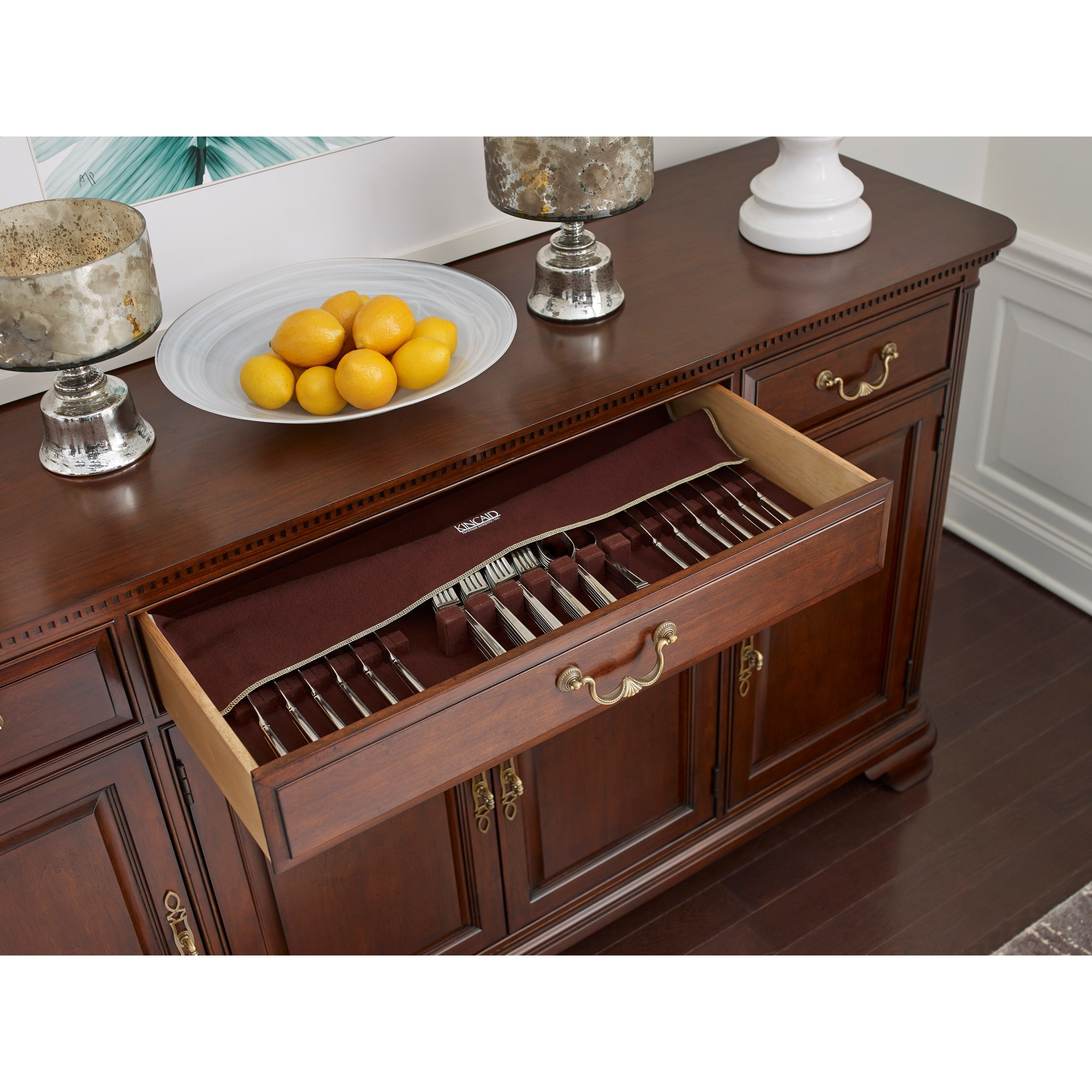Kincaid Furniture Hadleigh Traditional Buffet With Adjustable Shelving And Silverware Tray Reid S Furniture Buffets