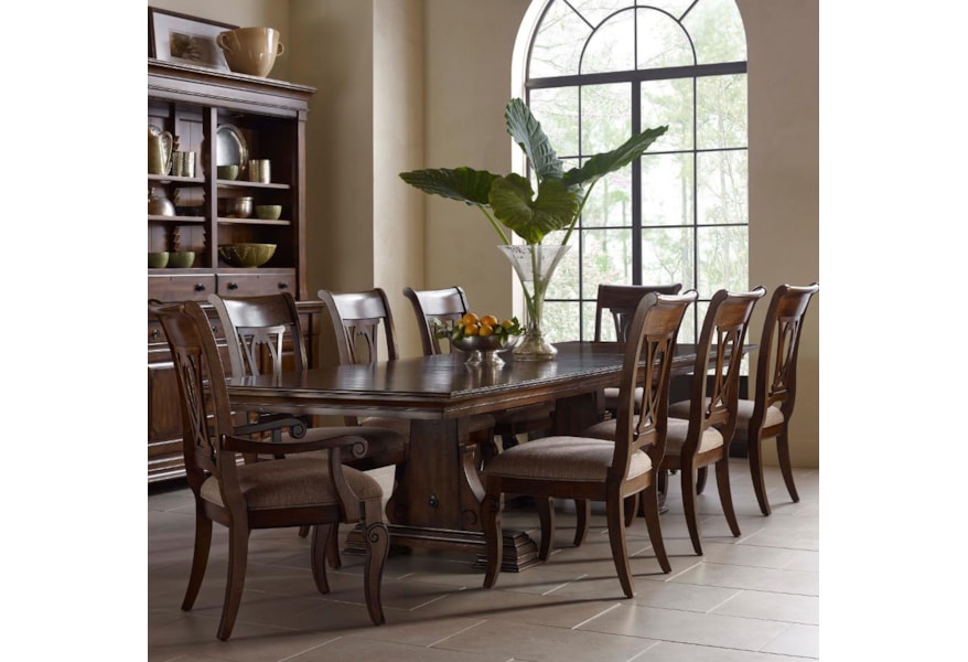 Kincaid Furniture Portolone Nine Piece Trestle Table And Harp Back