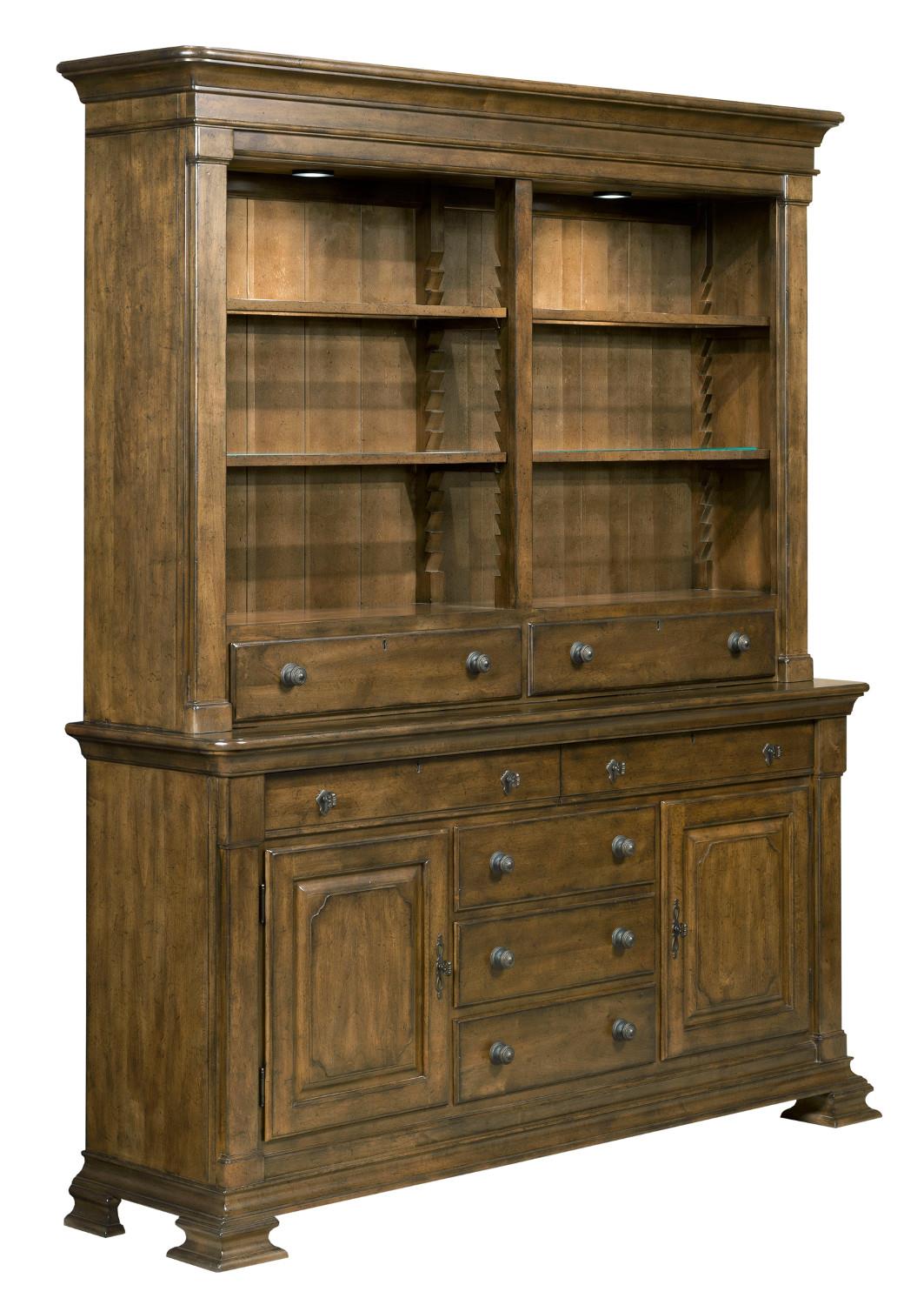 Kincaid Furniture Portolone Solid Wood Credenza And China Hutch With Display Lighting And Felt Lined Silverware Tray Johnny Janosik China Cabinets