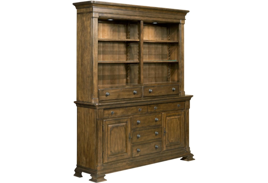 Kincaid Furniture Portolone Solid Wood Credenza And China Hutch With Display Lighting And Felt Lined Silverware Tray Johnny Janosik China Cabinets