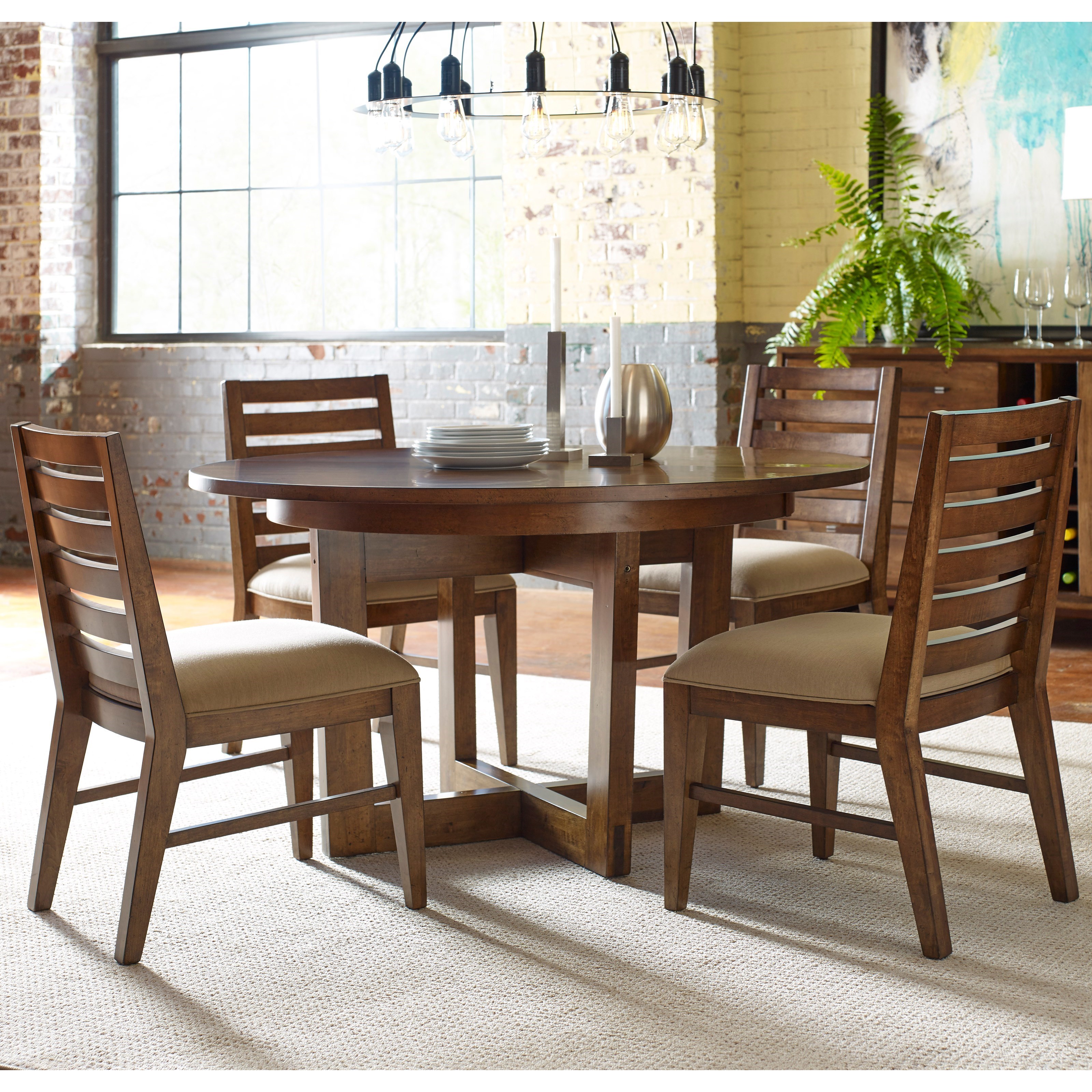 Kincaid Furniture Traverse Five Piece Dining Set With Blacksmith Table And Ladderback Chairs Northeast Factory Direct Dining 5 Piece Sets
