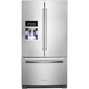 Kitchenaid Krff507hps 26 8 Cu Ft 36 Width Standard Depth French Door Refrigerator With Exterior Ice And Water And Printshield Finish Furniture And Appliancemart Refrigerator French Door