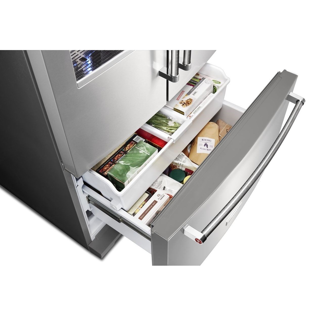 Kitchenaid Krff507hps 26 8 Cu Ft 36 Width Standard Depth French Door Refrigerator With Exterior Ice And Water And Printshield Finish Furniture And Appliancemart Refrigerator French Door