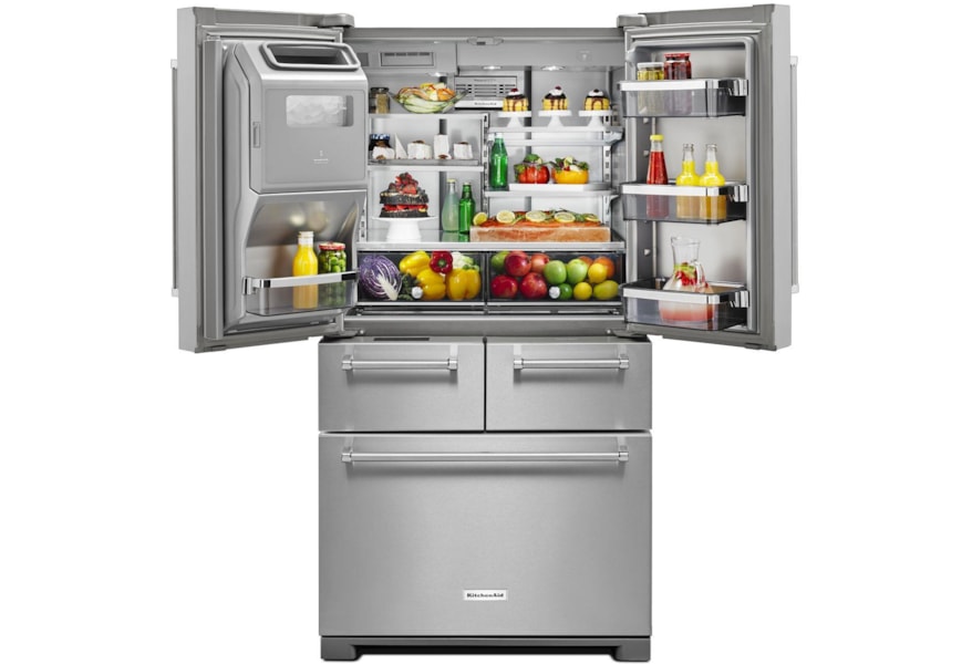 Kitchenaid 25 8 Cu Ft 36 Multi Door Freestanding Refrigerator With Platinum Interior Design Pedigo Furniture Refrigerator French Door