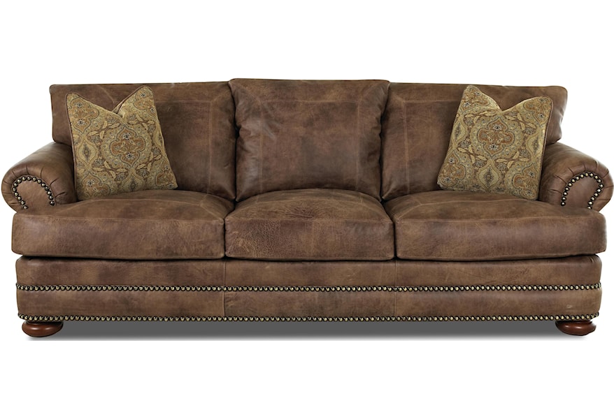 Klaussner Montezuma Casual Style Leather Sofa With Bun Feet