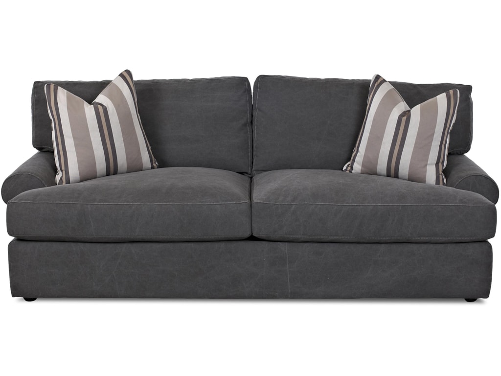 Adelyn Casual Sofa With Rolled Arms And 2 Throw Pillows By Klaussner At Novello Home Furnishings