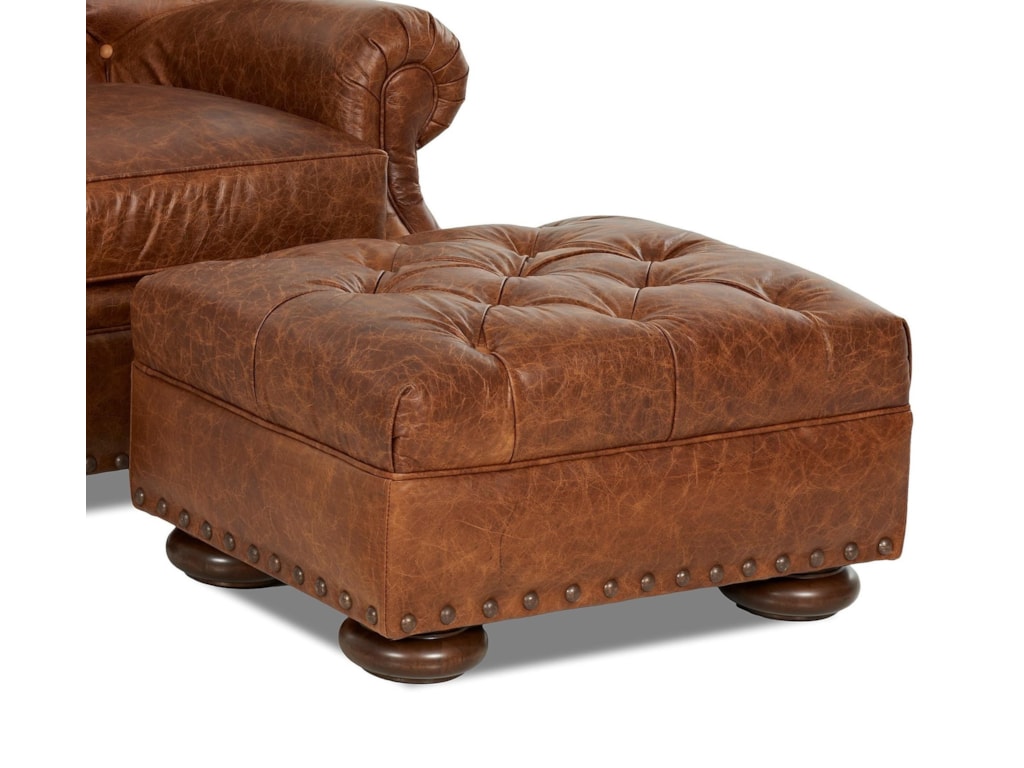 Klaussner Aspen Tufted Leather Ottoman With Large Nailheads Klaussner Aspen Tufted Leather Ottoman With Large Nailheads