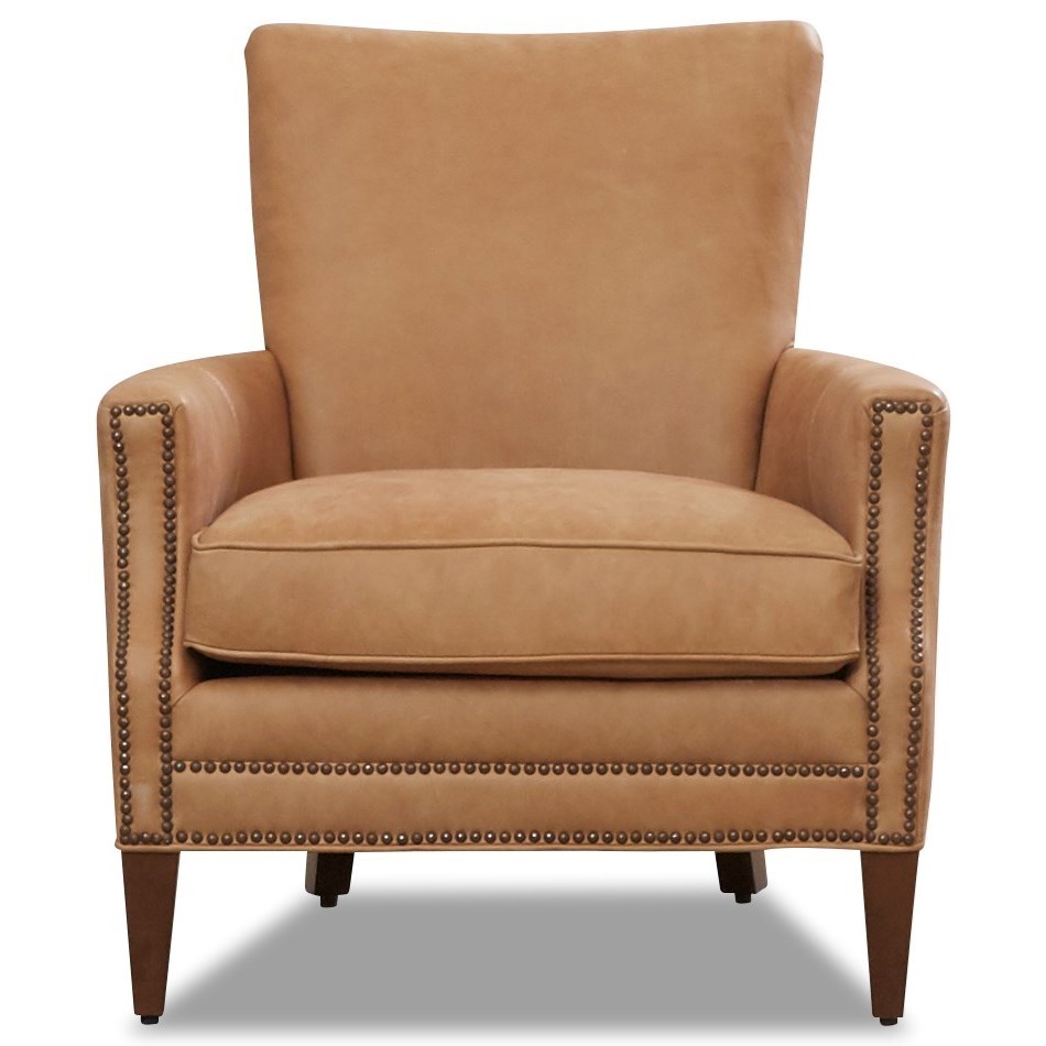 Klaussner Bergdorf Leather Chair With Nailhead Trim And Down Blend Seat Cushion Value City Furniture Upholstered Chairs