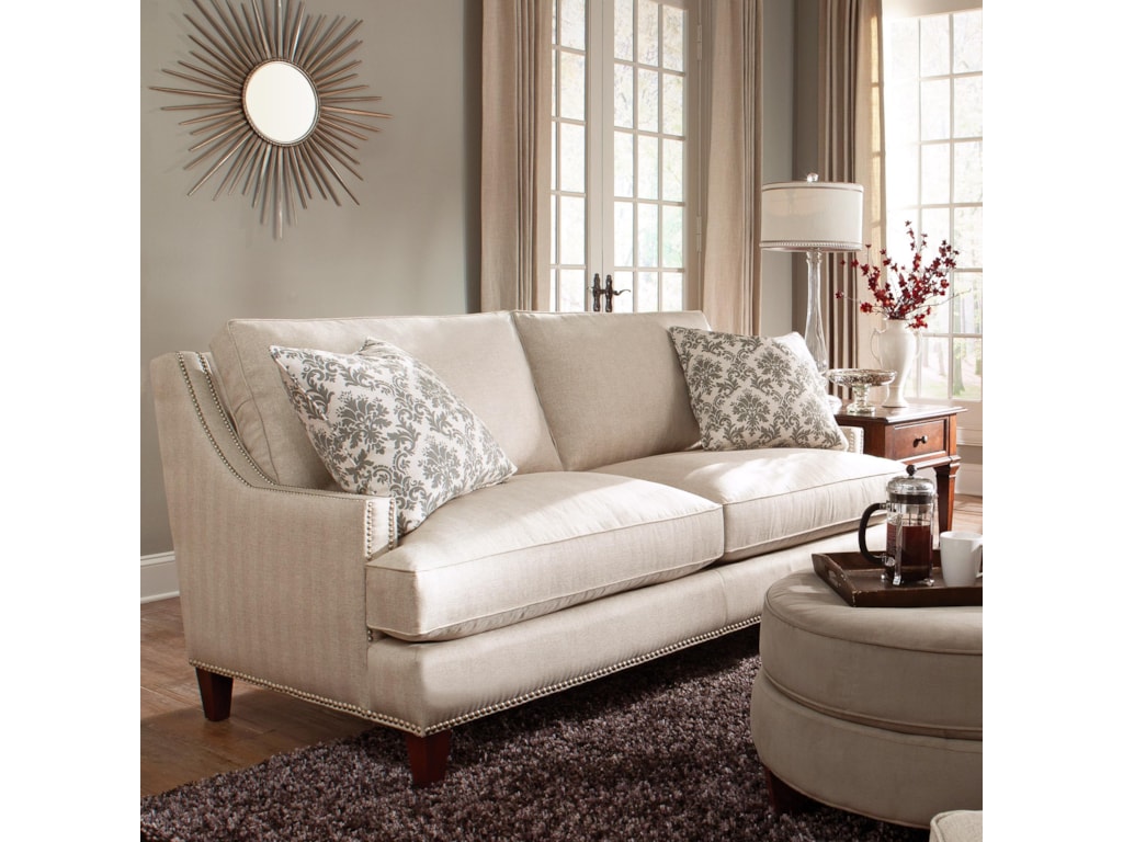 Ss Transitional Nail Head Wing Back Sofa With Blend Down Cushions By Klaussner At Dunk Bright Furniture