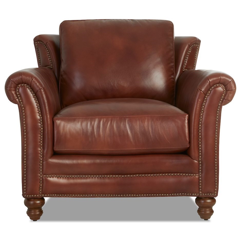 Klaussner Elaine Traditional Leather Wing Back Chair With Nailhead