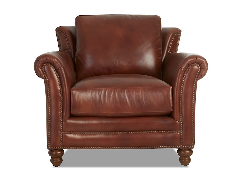 Klaussner Elaine Traditional Leather Wing Back Chair With Nailhead