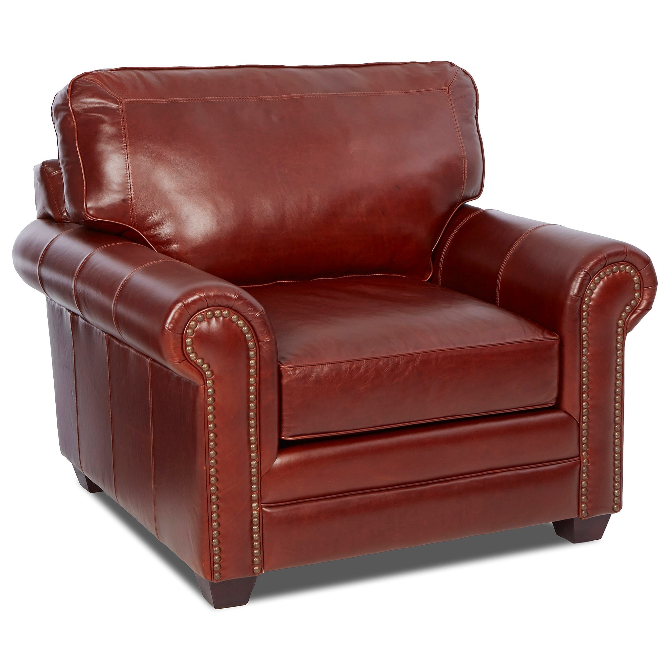 Klaussner Epic Ld51810 C Transitional Leather Chair With Nailheads Efo Furniture Outlet Upholstered Chairs