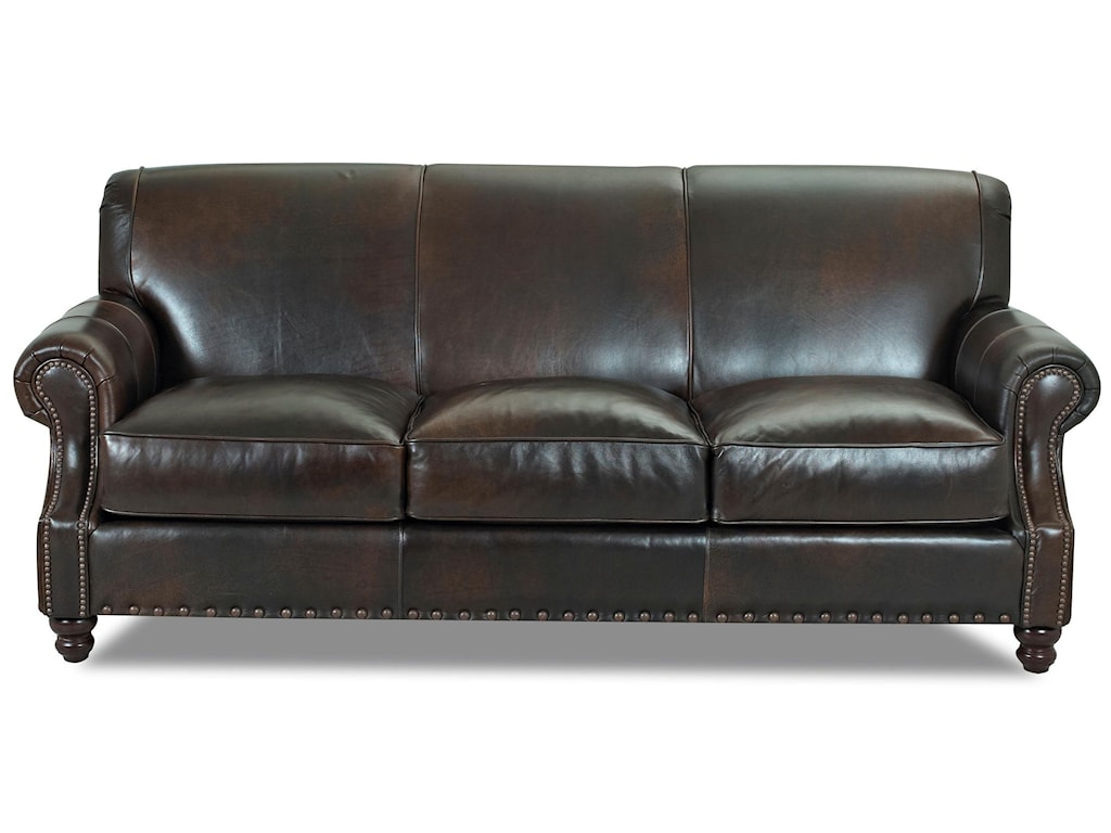 Klaussner Fremont Traditional Leather Stationary Sofa Lagniappe