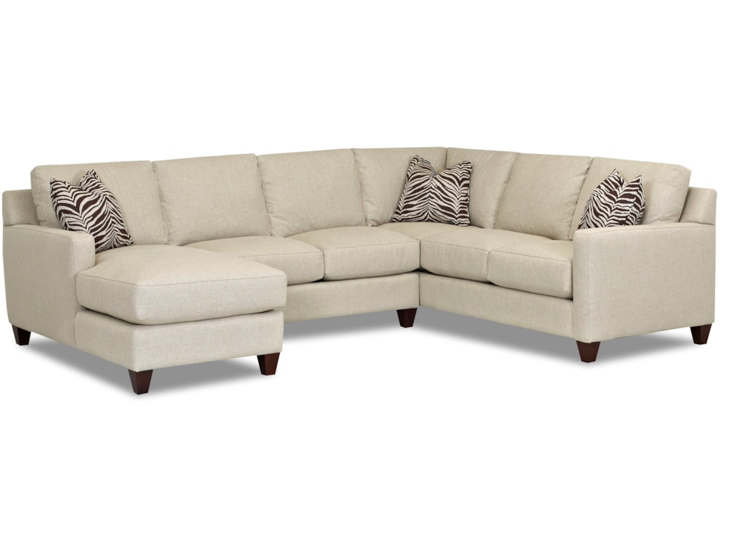 Klaussner Fuller Contemporary Stationary Sectional With Track Arms Fuller Contemporary Stationary Sectional With Track Arms Left Side Facing Chaise And Down Blended Cushions By Klaussner