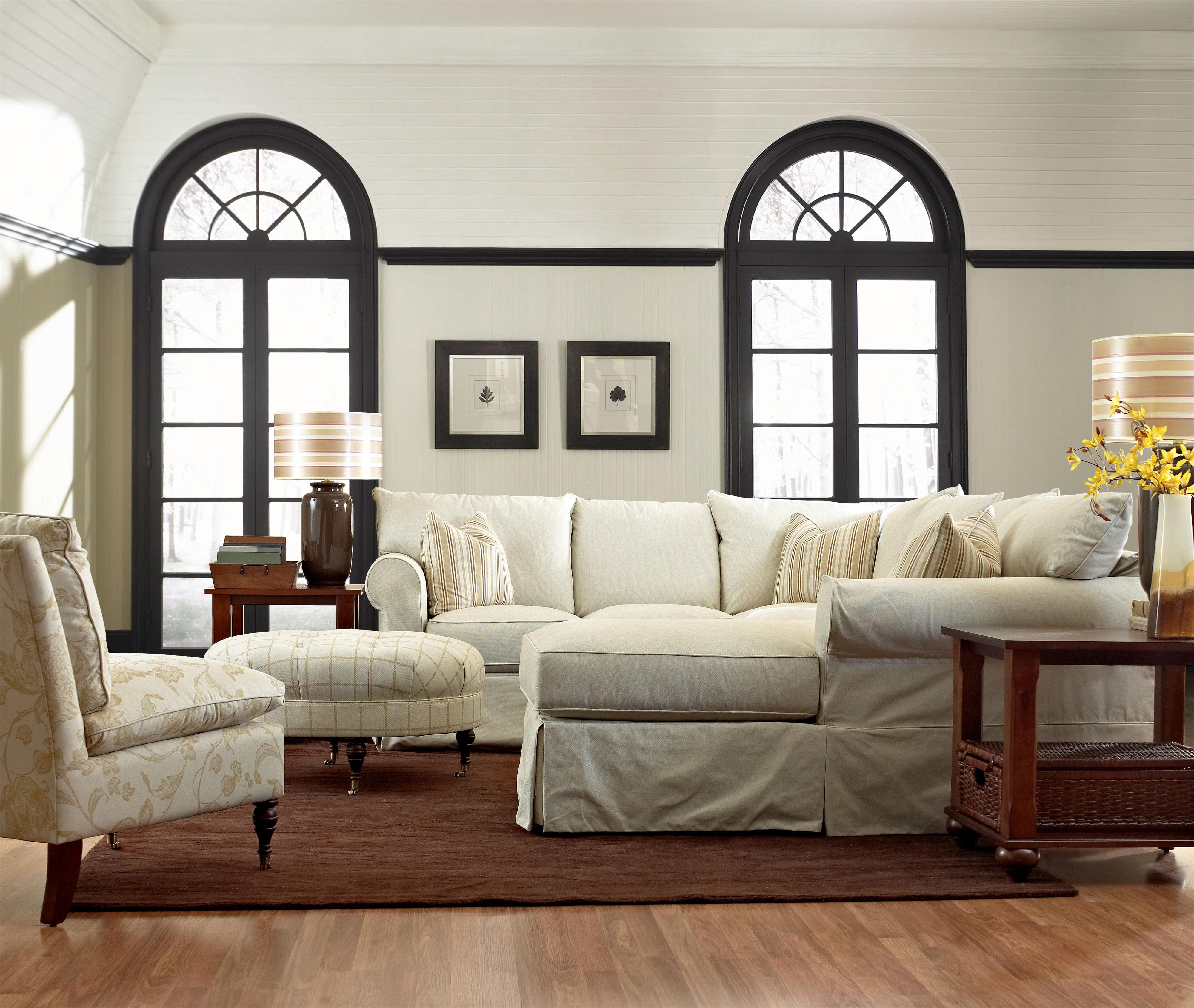 Klaussner Jenny Slip Cover Sectional Sofa With Right Chaise