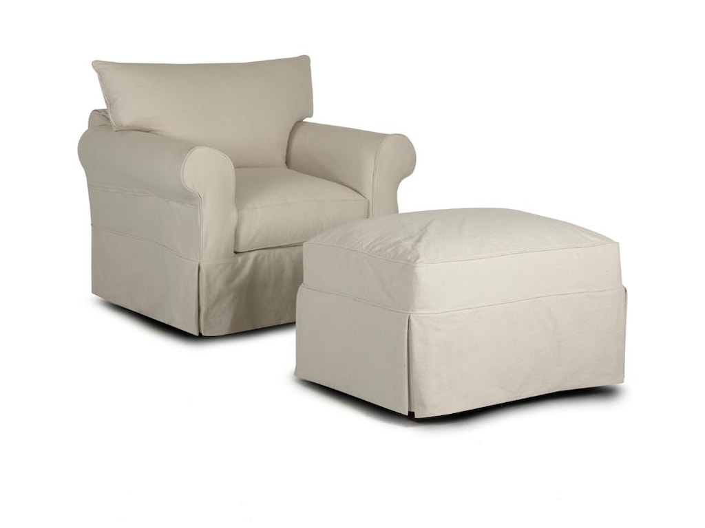 Klaussner Jenny Slipcover Chair Ottoman With Rolled Arms