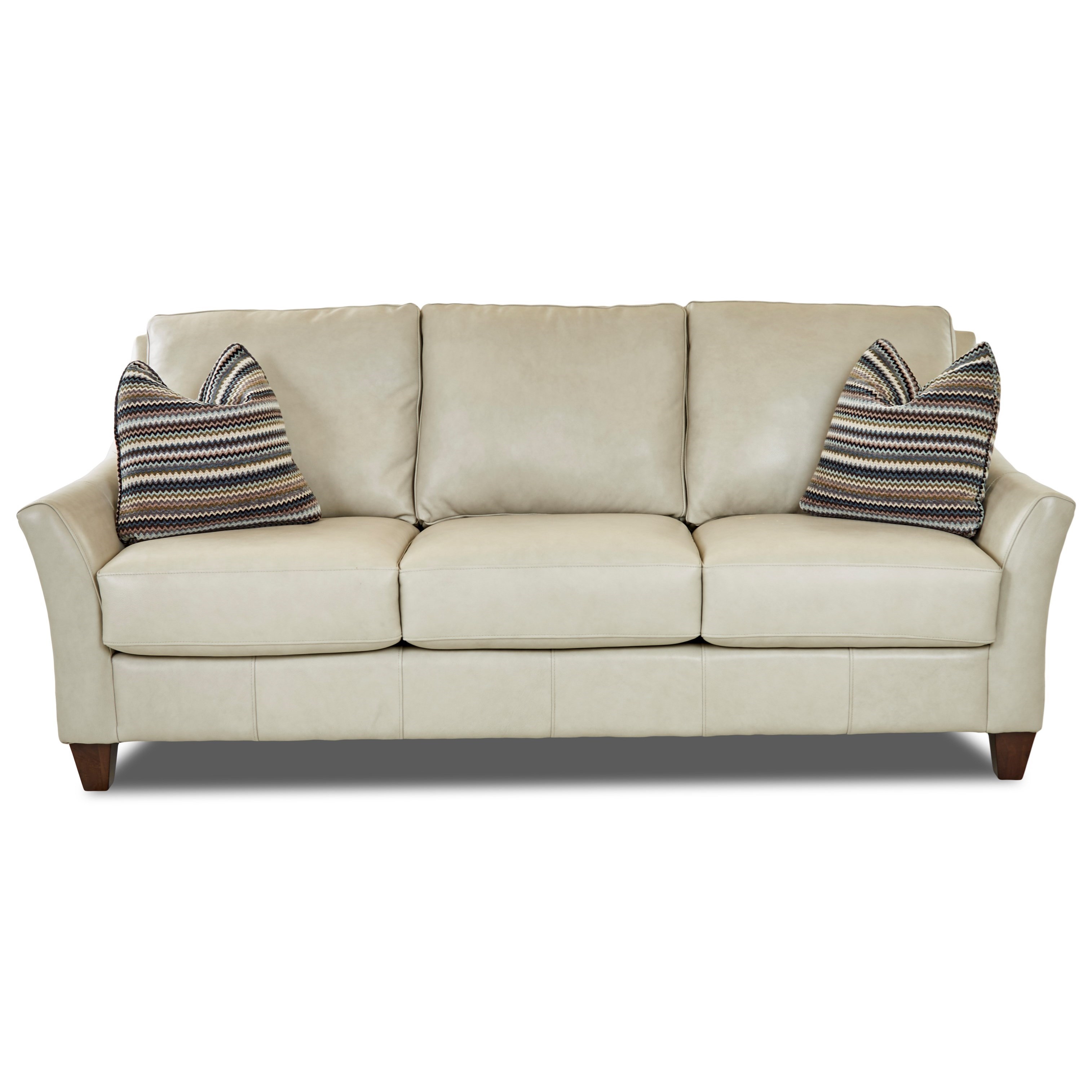 Klaussner Joanna Contemporary Leather Sofa With Toss Pillows