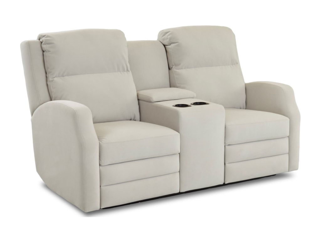 Kamiah Power Console Reclining Loveseat With Usb Charging Ports And Power Headrests Lumbar By Klaussner At Dunk Bright Furniture