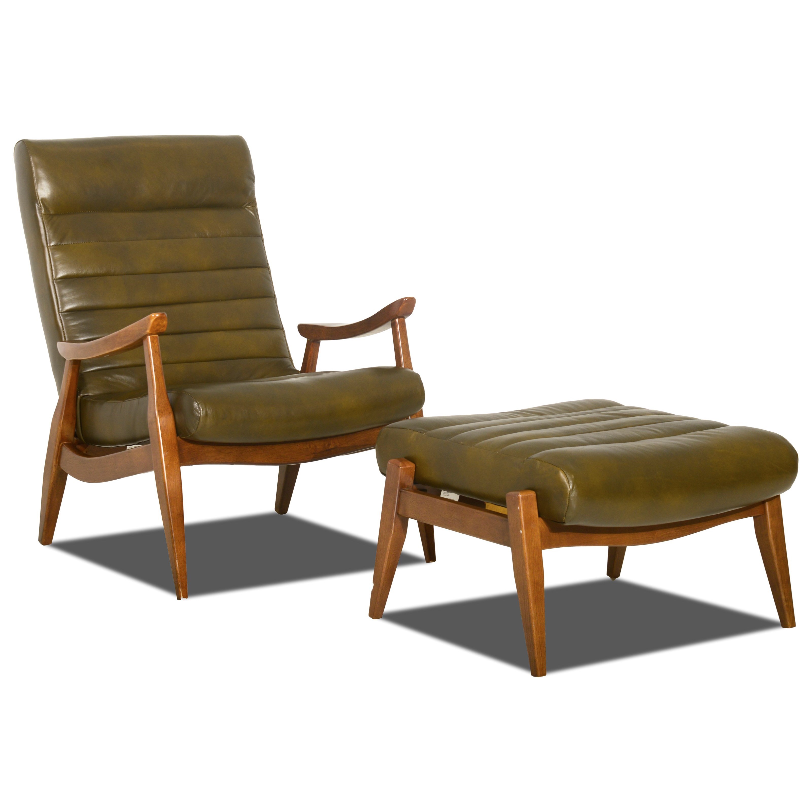 Klaussner Chairs And Accents L3100 Oc Otto Legacy Moss Hans Mid Century Modern Chair And Ottoman With Exposed Wood Frame Pilgrim Furniture City Chair Ottoman Sets