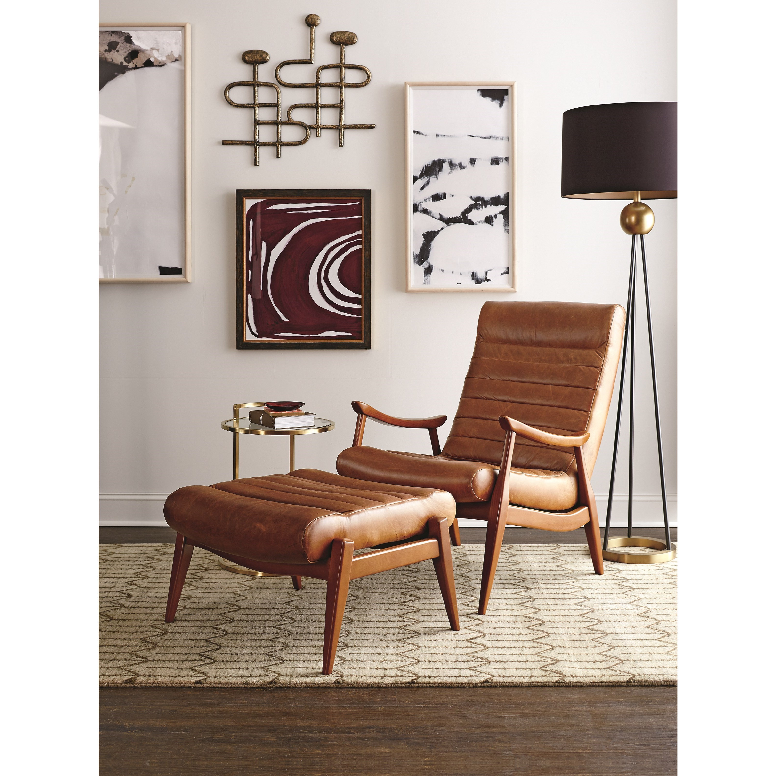 Klaussner Chairs And Accents L3100 Otto Hans Mid Century Modern Ottoman With Scandinavian Style Exposed Wood Pilgrim Furniture City Exposed Wood Chairs