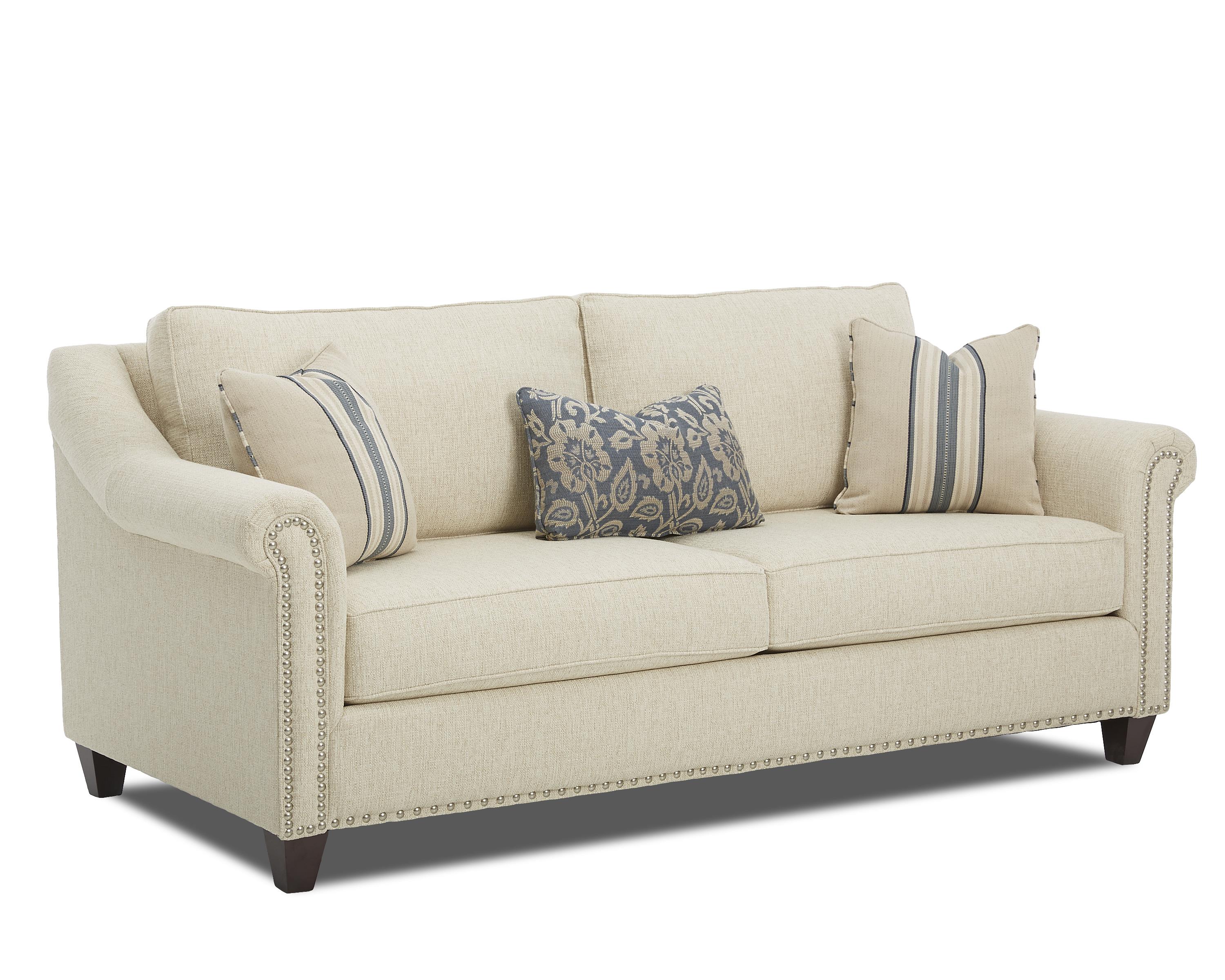 Klaussner Langley Sofa With Nailhead Trim And Toss Pillows