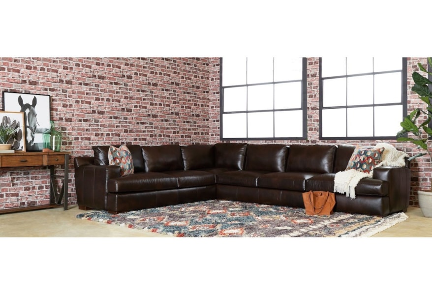Klaussner Lyon Contemporary 5 Seat Leather Sectional Sofa With Raf Leather Sectional Sofa