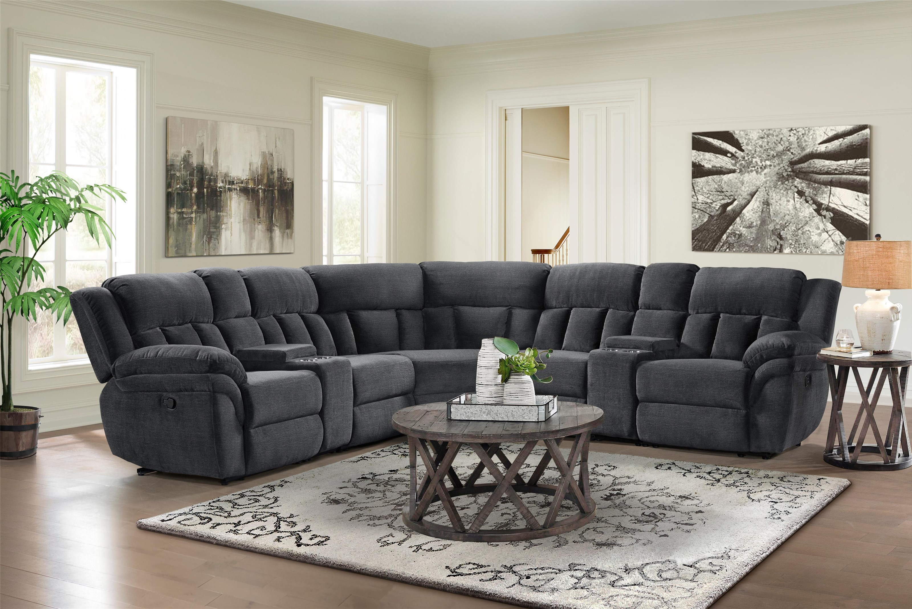 Klaussner Mccobb 6pc Modular Reclining Sectional W 1 Console Value City Furniture Sectional Modular Components