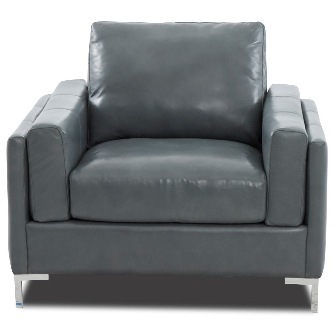 Klaussner Mystique Contemporary Leather Chair With Metal Legs
