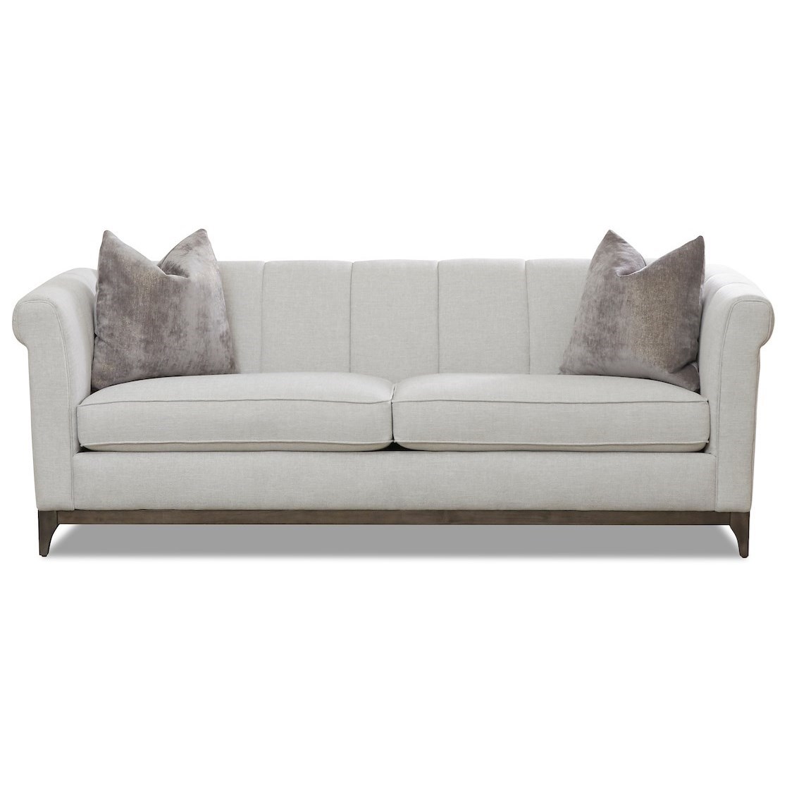 Klaussner Nigel Contemporary Tuxedo Sofa With Channel Back And Wood Base Value City Furniture Sofas
