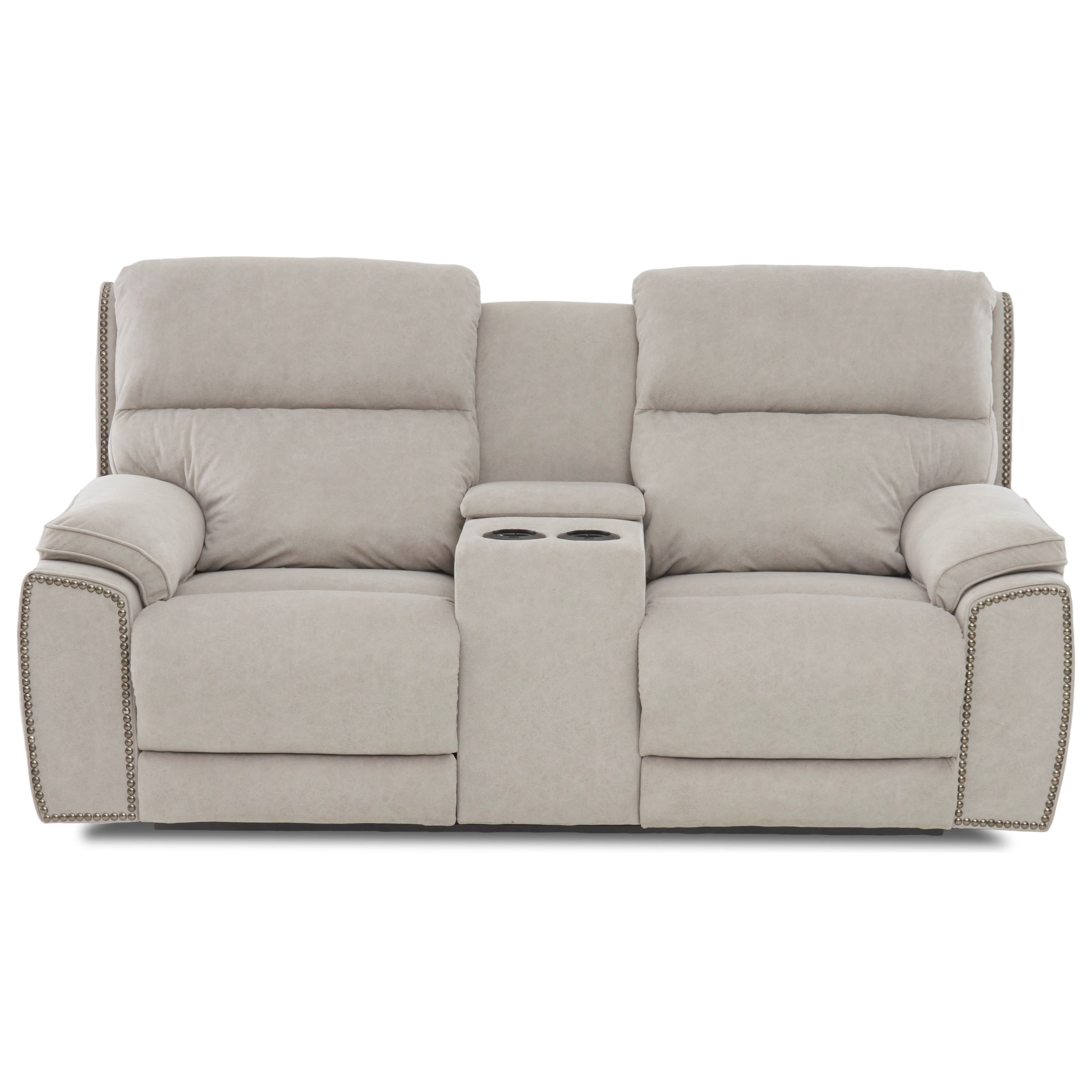 Klaussner Omaha 71613 Pwcrl Power Reclining Nailhead Loveseat With Cupholder Storage Console And Usb Charging Ports Catalog Outlet Reclining Loveseats