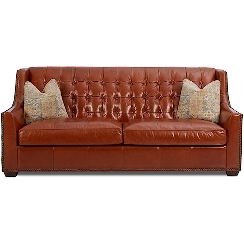 Klaussner Pennington Transitional Leather Sofa With On Tufting Klaussner Pennington Transitional Leather Sofa With On Tufting And Fabric Pillows