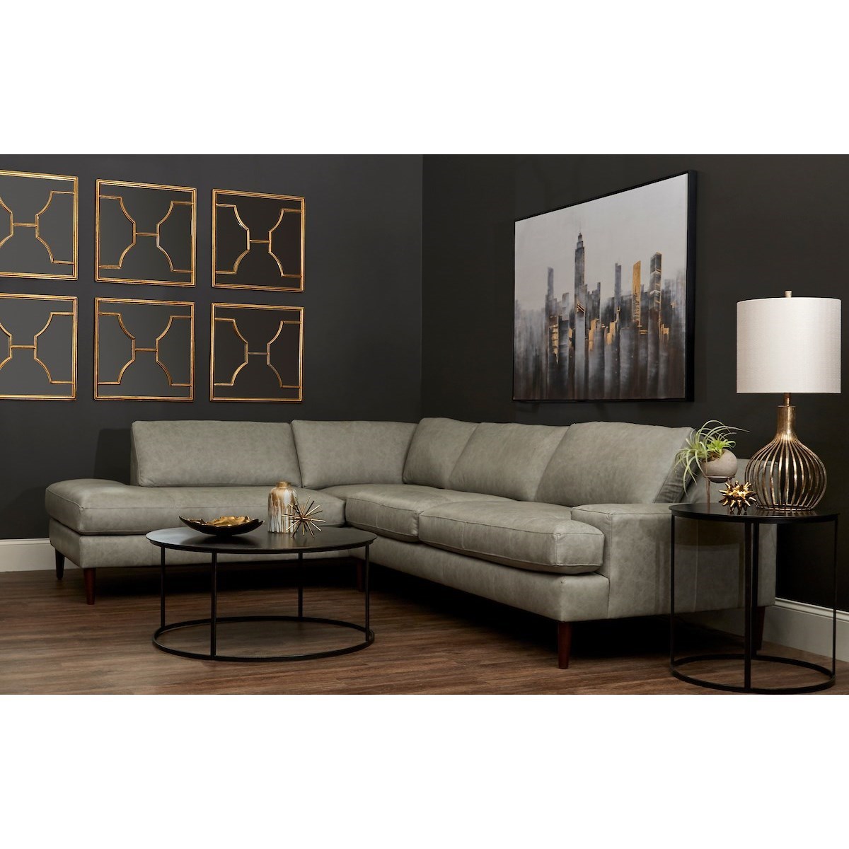 Klaussner Talon Mid Century Modern 3 Seat Chaise Sectional With