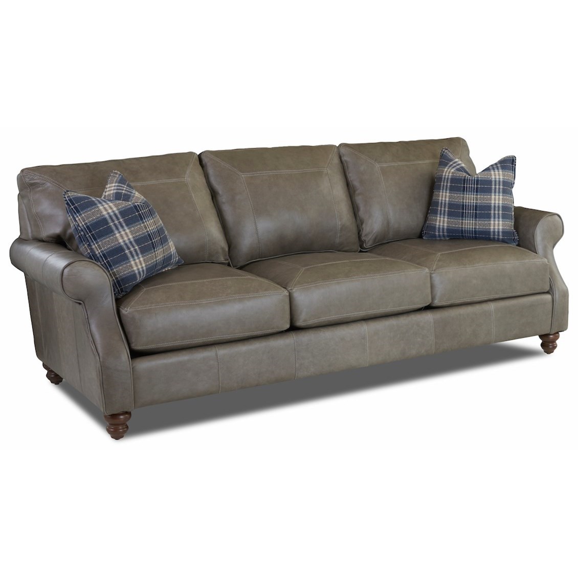 Klaussner Tifton Traditional Extra Large Leather Sofa With Rolled