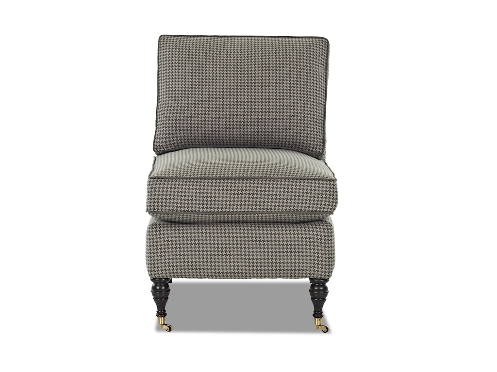 Klaussner Trixie Traditional Armless Accent Chair With Casters And Turned Feet Wayside Furniture Upholstered Chairs