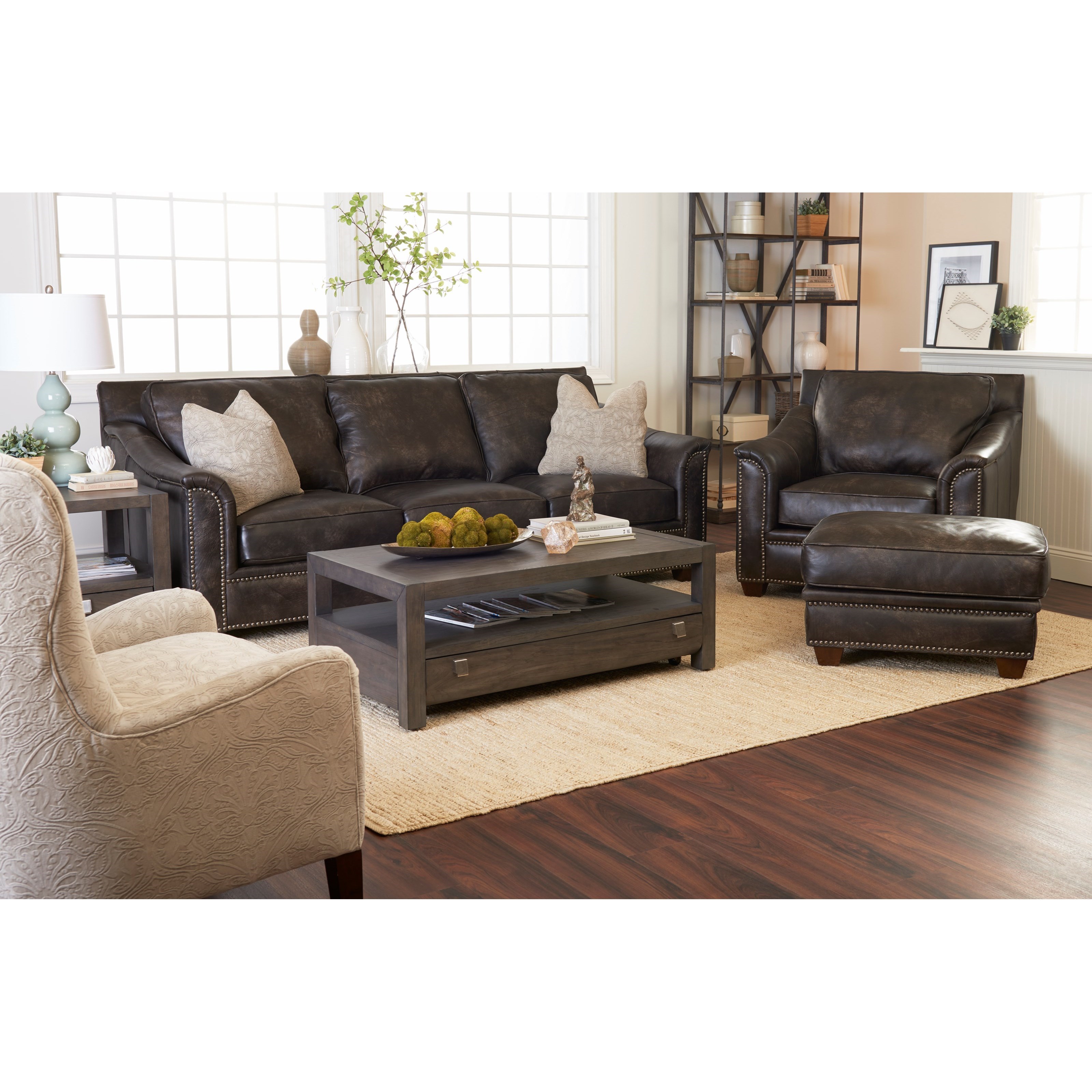 Klaussner Wilkesboro Ld43410 Otto Leather Ottoman With Nailhead Studs Northeast Factory Direct Ottomans