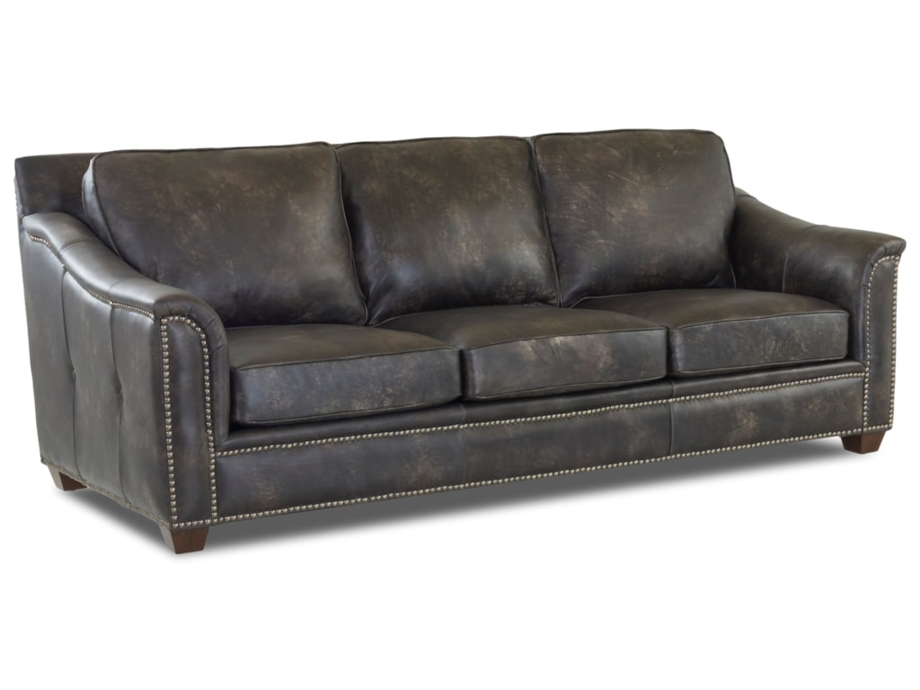 Wilkesboro Leather Sofa With Nailhead Studs And Outside Tufting By Klaussner At Sheely S Furniture Liance