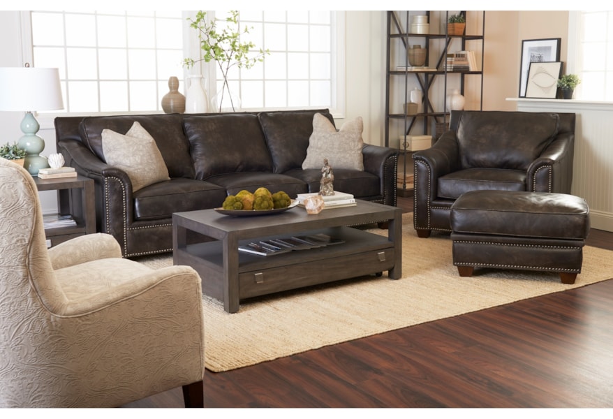Klaussner Wilkesboro Ld43410ap S Leather Sofa With Nailhead Studs Leather Sofa With Nailhead Studs