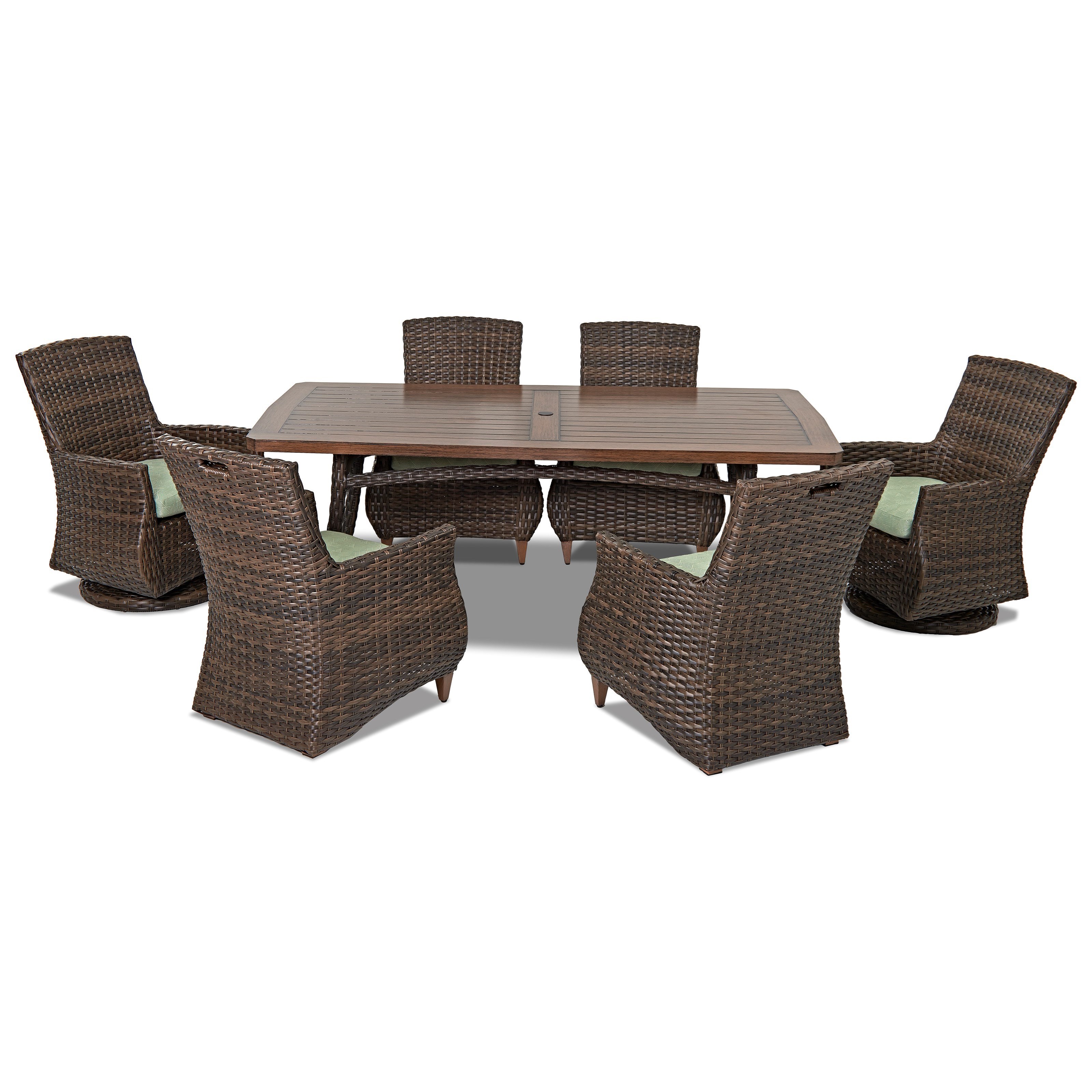 Klaussner Outdoor Sycamore 6 Piece Outdoor Dining Set With Swivel Host Chairs Drainable Cushions Hudson S Furniture Outdoor Dining Sets